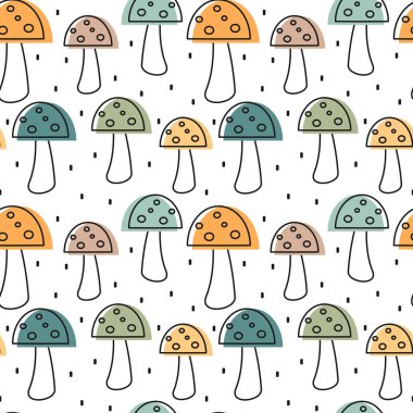 şirin renkli mantar Dikişsiz desen arka plan illüstrasyon vektör 
