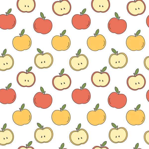 Cute Cartoon Seamless Vector Pattern Background Illustration Yellow Red Apples — Stock Vector