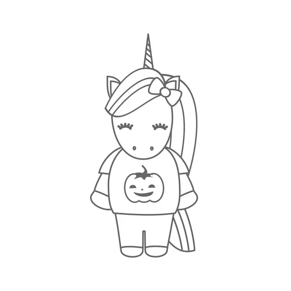 Desen Animat Drăguț Alb Negru Halloween Ilustrație Vector Unicorn — Vector de stoc