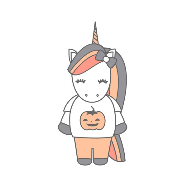 Lucu Kartun Halloween Vektor Ilustrasi Dengan Unicorn Terisolasi Latar Belakang - Stok Vektor