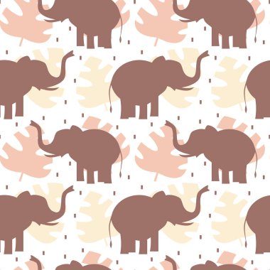 şirin sorunsuz vektör desen arka plan illüstrasyon filler ve tropikal egzotik yaprakları ile