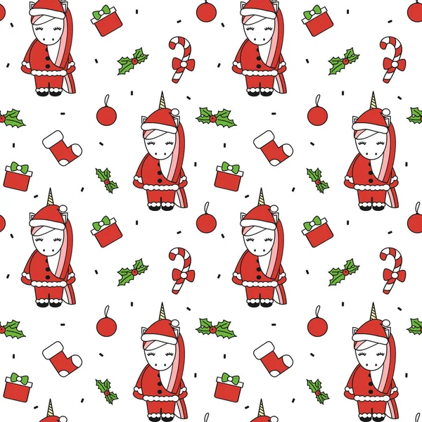 Niedlichen Cartoon Vektor Weihnachten Nahtlose Muster Hintergrund Illustration Mit Weihnachtsmann — Stockvektor