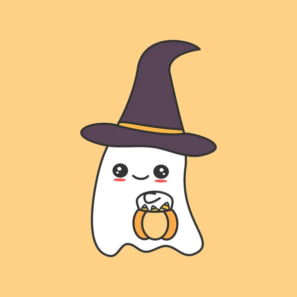 Fantasma Desenho Animado Bonito Com Abóbora Engraçado Vetor Halloween Ilustração — Vetor de Stock