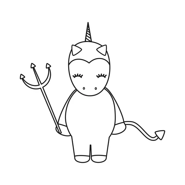 Söta Tecknade Svartvita Djävulen Unicorn Halloween Vektorillustration Isolerade — Stock vektor
