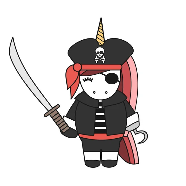 Kreskówka Pirat Jednorożca Ilustracji Wektorowych Miecz — Wektor stockowy
