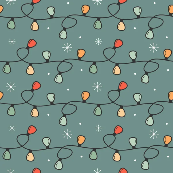 Lindos Dibujos Animados Coloridas Bombillas Navidad Copos Nieve Sin Costura — Archivo Imágenes Vectoriales