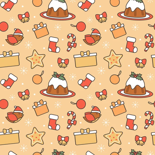Cute Cartoon Christmas Elements Seamless Vector Pattern Background Illustration — Stock Vector