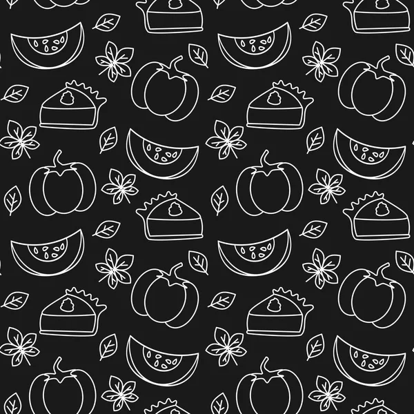 Pumpkin Pie Slice Black White Seamless Vector Pattern Background Illustration — Stock Vector
