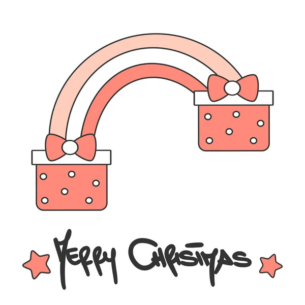 Lindo Dibujado Mano Letras Feliz Tarjeta Vectorial Navidad Con Caja — Vector de stock