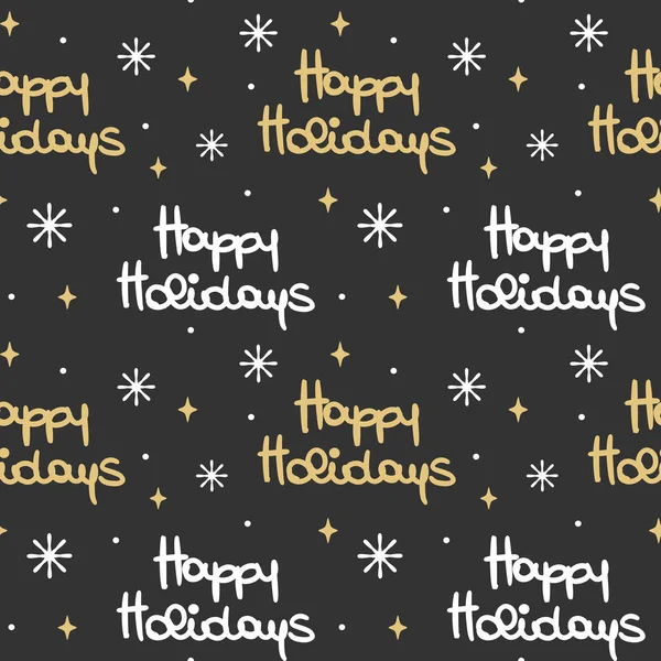 Cute Lovely Hand Drawn Lettering Happy Holidays Seamless Vector Pattern — Stock Vector