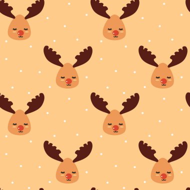 sevimli çizgi tatil sorunsuz vektör desen arka plan illüstrasyon reindeers ve kar