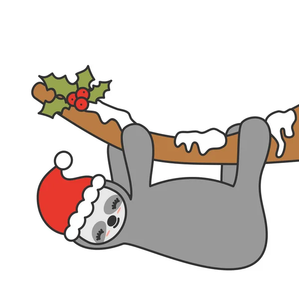 Söta Tecknade Sloath Bär Santa Hat Vektorillustration — Stock vektor