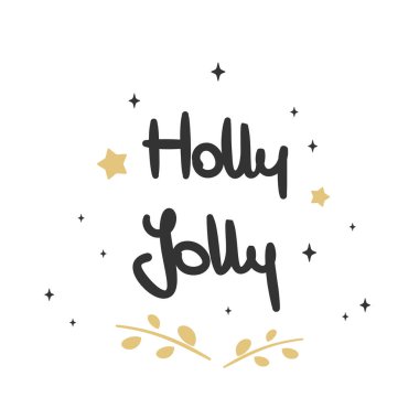 şirin elle çizilmiş yazı Holly neşeli vektör tatil tebrik kartı