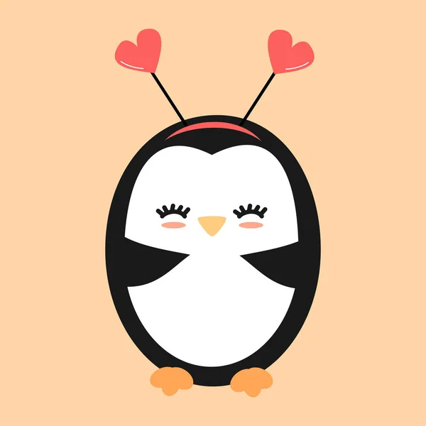 Bonito Desenho Animado Lindo Pinguim Romântico Vetor Valentine Illustratiion — Vetor de Stock