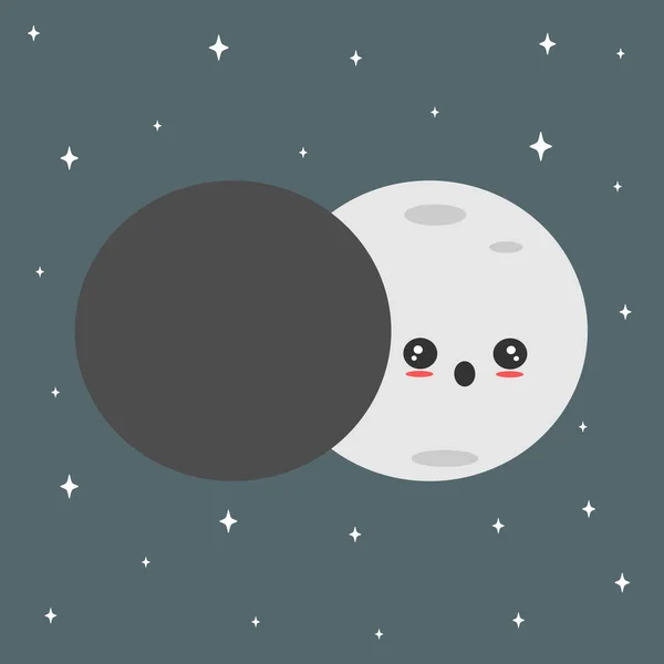 Cute Cartoon Vector Lunar Eclipse Concept Illustration — Stock Vector