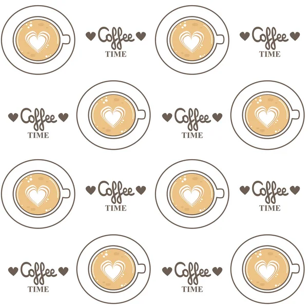 Mignon Vue Supérieure Tasses Café Plat Couche Vectoriel Sans Couture — Image vectorielle