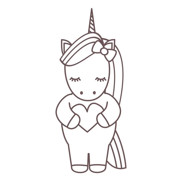 Cute Cartoon Black White Unicorn Heart Vector Illustration — Stock Vector