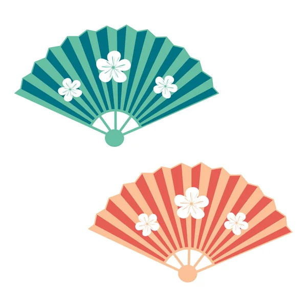 cute cartoon vector set of decorative oriental folding fans