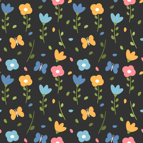 かわいいカラフルな春シームレスなベクトル パターン 蝶背景イラスト — ストックベクタ