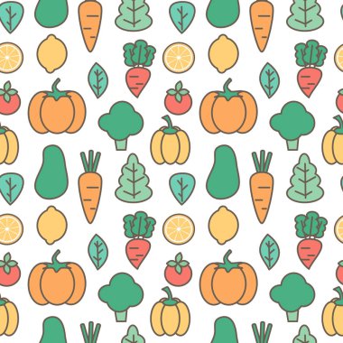 sevimli çizgi kesintisiz vektör desen arka plan illüstrasyon sebzeli