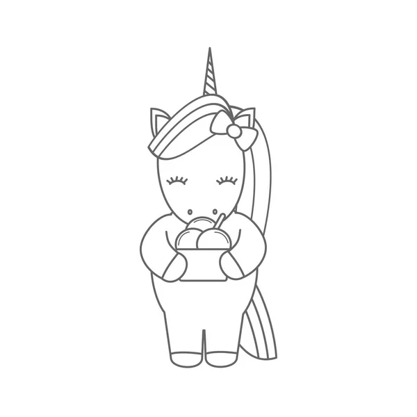 Drăguț Vector Desene Animate Unicorn Alb Negru Ilustrație Înghețată Pentru — Vector de stoc