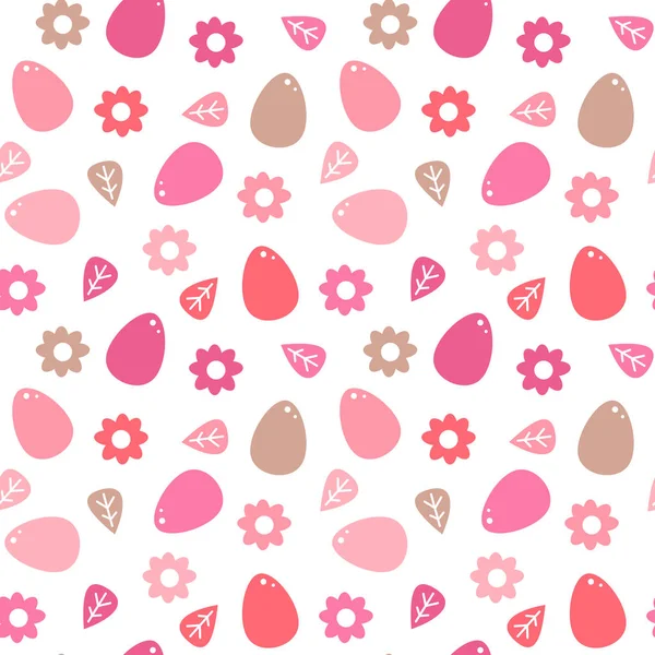 Cute Colorful Easter Seamless Vector Pattern Background Illustration Eggs Flowers — Stock Vector