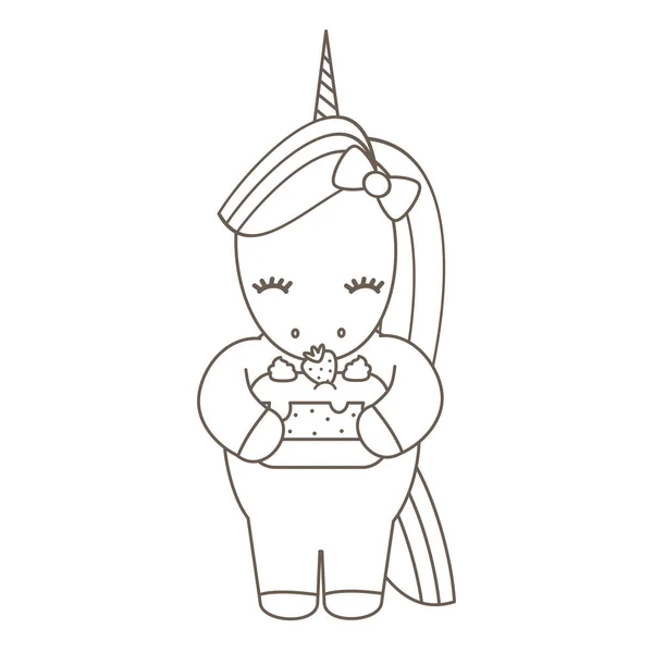 Kartun Lucu Vector Unicorn Dengan Strawberry Cake Ilustrasi Indah Untuk - Stok Vektor