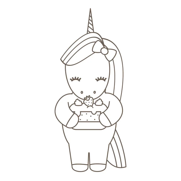 Drăguț Desen Animat Vector Unicorn Tort Căpșuni Ilustrație Minunată Pentru — Vector de stoc