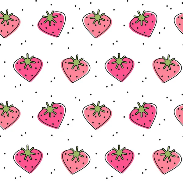Lindo Corazón Encantador Fresas Sin Costura Vector Patrón Fondo Ilustración — Vector de stock