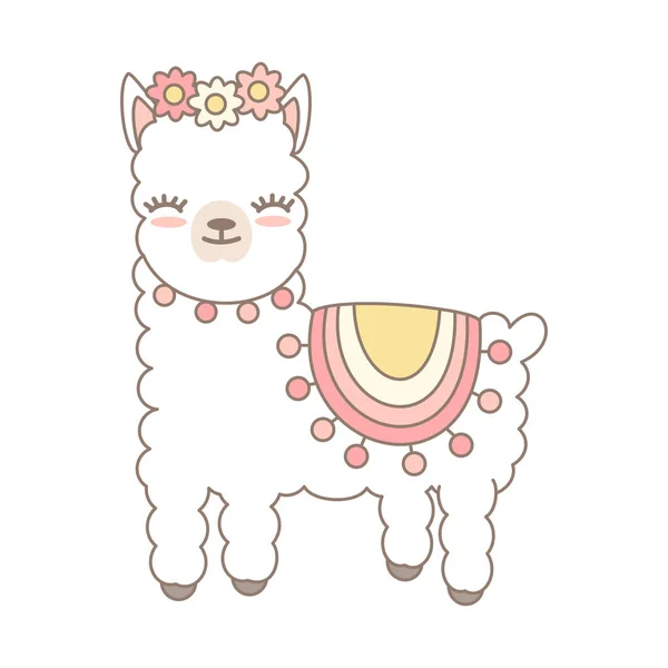 Drăguț Desen Animat Lama Alpaca Vector Ilustrare Izolat Fundal Alb — Vector de stoc