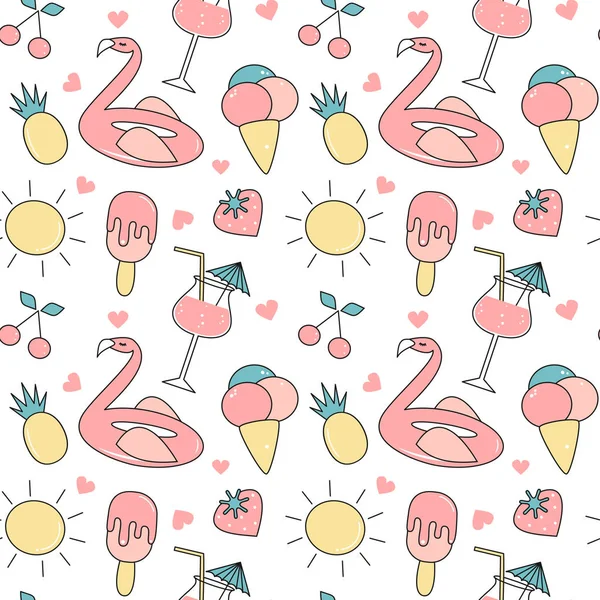 Mignon Flamant Rose Flottant Motif Vectoriel Sans Couture Illustration Fond — Image vectorielle