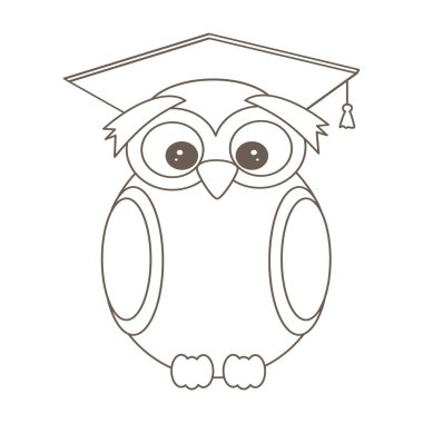 sevimli karikatür siyah beyaz vektör baykuş boyama sanatı için mezuniyet kapağı komik illüstrasyon giyen