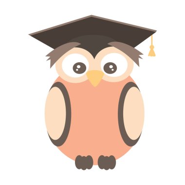 beyaz arka plan üzerinde izole mezuniyet kapağı komik illüstrasyon giyen sevimli karikatür vektör baykuş 