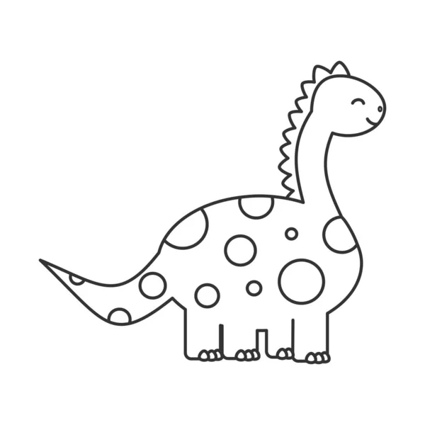 Lindo Dibujo Animado Divertido Dinosaurio Blanco Negro Vector Ilustración Para — Vector de stock