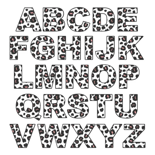 Cute Modern Trendy Leopard Alphabet Set Vector Illustration — Stock Vector