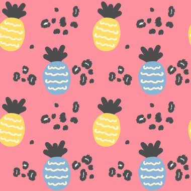 ananas ve leopar noktalar ile hayvan baskı ile soyut modern dikişli vektör desen arka plan illüstrasyon