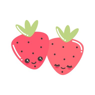 beyaz arka plan üzerinde izole sevimli karikatür çilek karakter vektör illüstrasyon