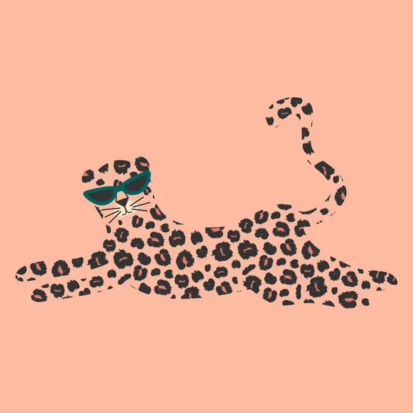 Niedliche Trendige Tropische Sommer Vektorkarte Mit Leoparden Mit Sonnenbrille — Stockvektor