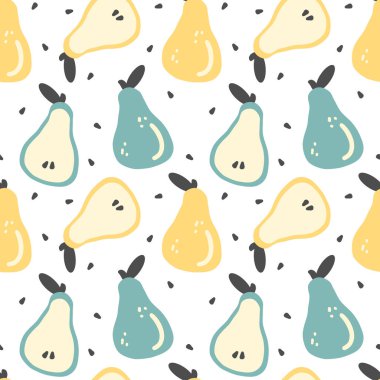 sevimli renkli el çizilmiş taze armut sorunsuz vektör desen arka plan illüstrasyon