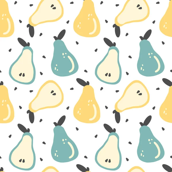 Cute Colorful Hand Drawn Fresh Pears Seamless Vector Pattern Background — Stock Vector