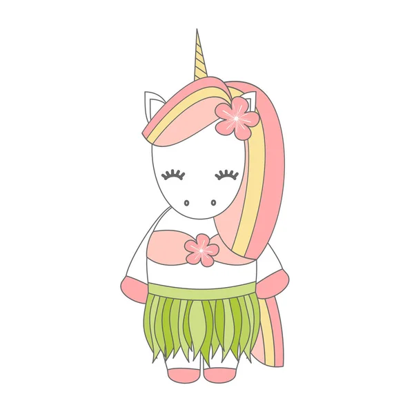 Cute Lovely Cartoon Hawaiian Unicorn Funny Vector Illustration Isolated White — Stock Vector