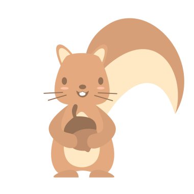 beyaz arka plan izole meşe palamudu vektör illüstrasyon ile sevimli güzel çizgi film karakteri sincap