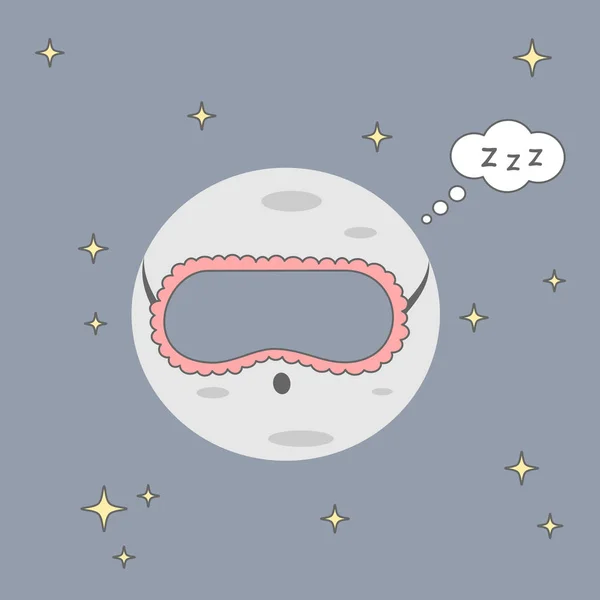 cute cartoon moon with sleeping mask vector illustration