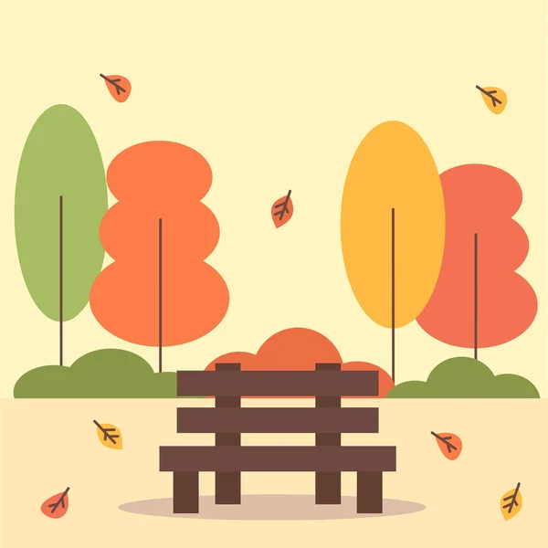 ベンチ 木や葉とかわいい漫画ベクトル秋の都市公園 — ストックベクタ