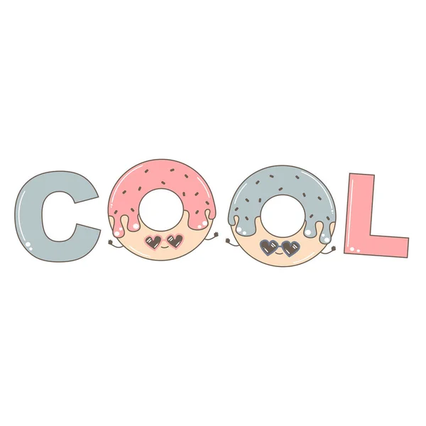 Bonito Desenho Animado Ilustração Vetorial Com Donut Palavra Cool — Vetor de Stock