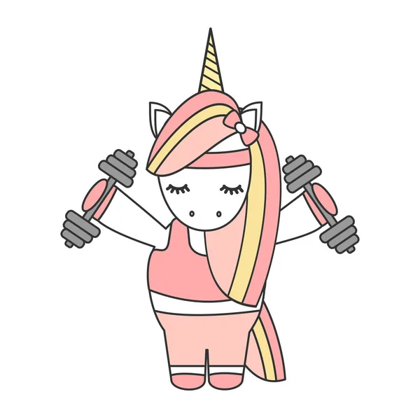 Drăguț Frumos Desen Animat Fitness Unicorn Amuzant Vector Ilustrare Izolat — Vector de stoc