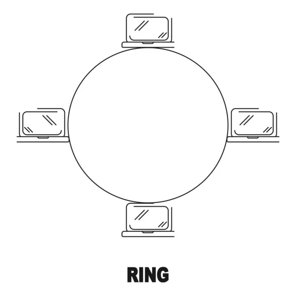 Δακτύλιος Τοπολογία Δικτύου Διάνυσμα Μαύρο Γραμμικό Επίπεδο Εικονίδιο Στυλ — Διανυσματικό Αρχείο