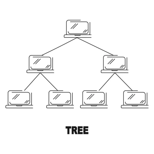 Topologie Réseau Arbres Vecteur Noir Linéaire Style Plat Icône — Image vectorielle