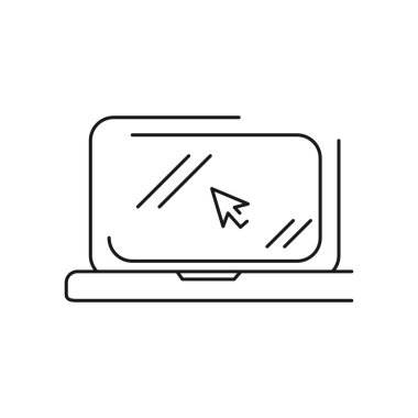 ekran vektör siyah doğrusal düz stil simgesi üzerinde imleç ile dizüstü bilgisayar