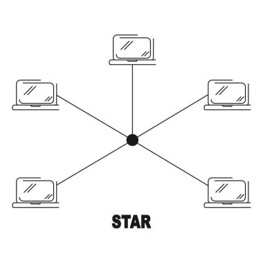 yıldız ağ topolojivektör siyah doğrusal düz stil simgesi
